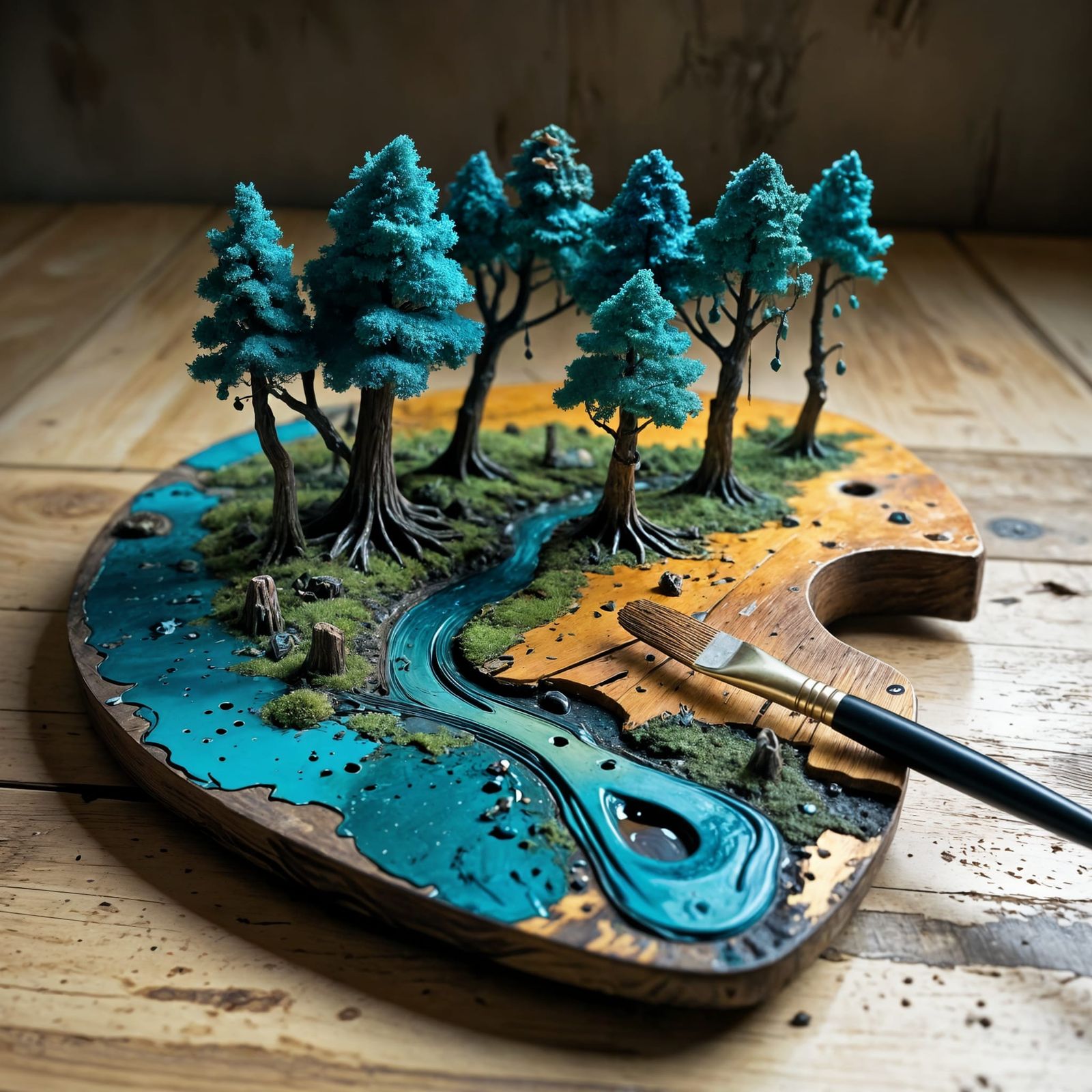 Miniature Forest on Painter's Palette as Impressionist Art