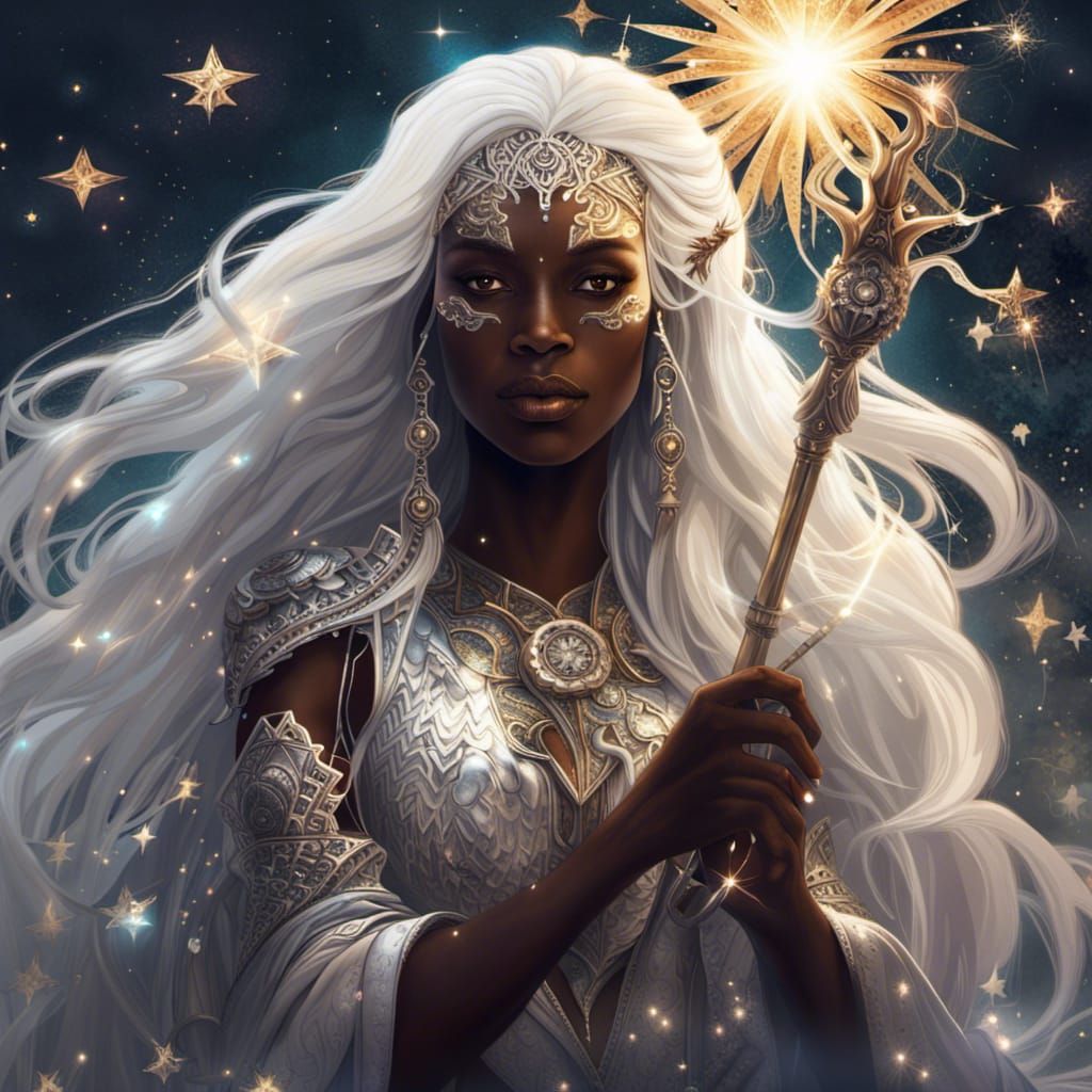 Star Goddess with Silver Hair, Digital Art