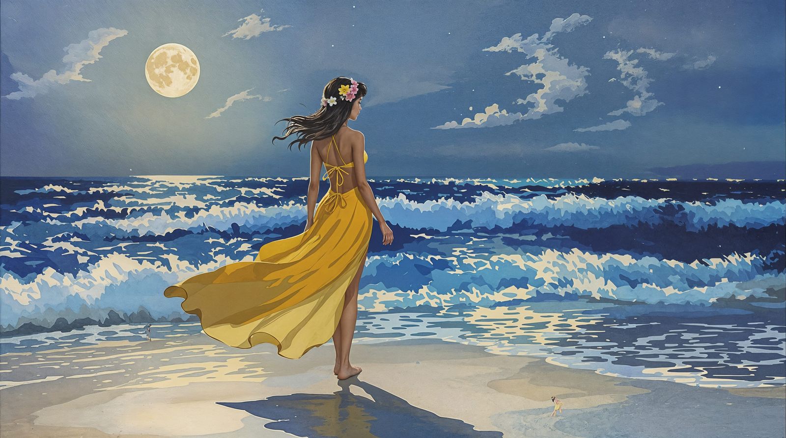 Glowing Princess Under the Nighttime Beach Moonlight