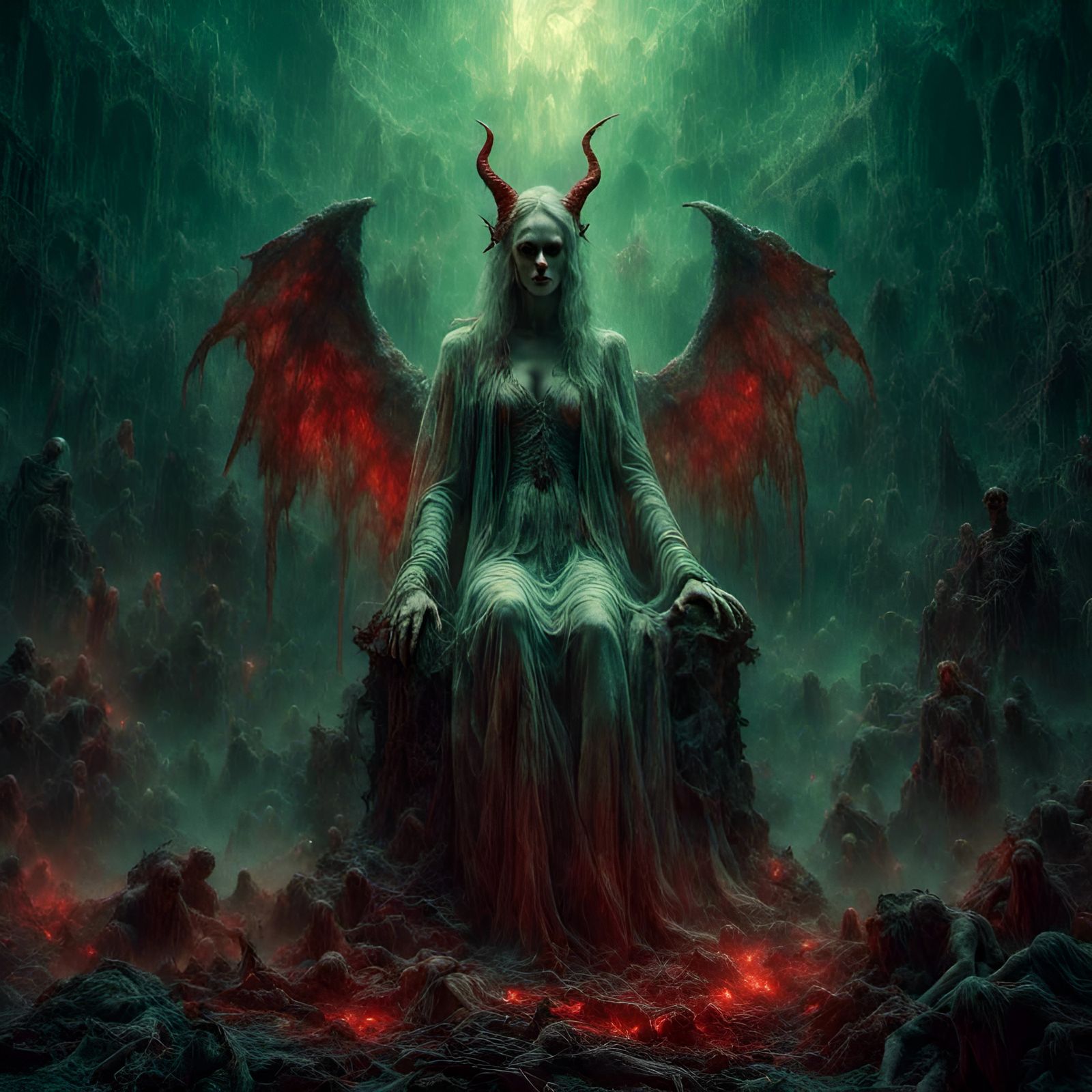 Demonic Woman with Devil Horns and Gargoyle Wings