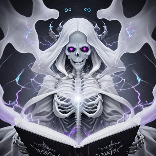 Terrifying White Lich Reading Necronomicon
