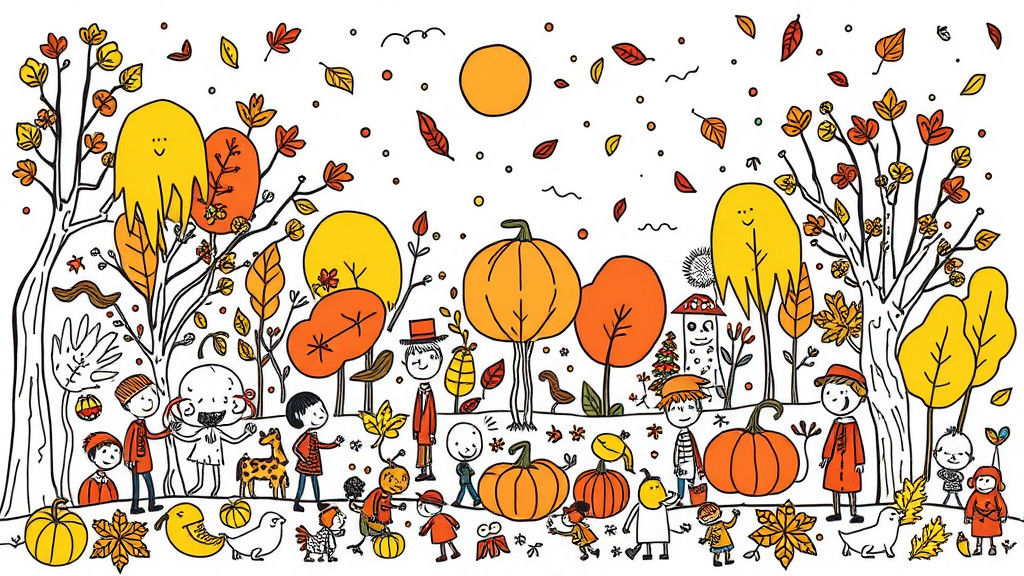 Colorful Autumnal Doodle World: Sketch Art