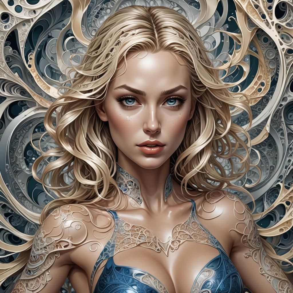 Blonde Super Girl Shouting with Zentangle Elements