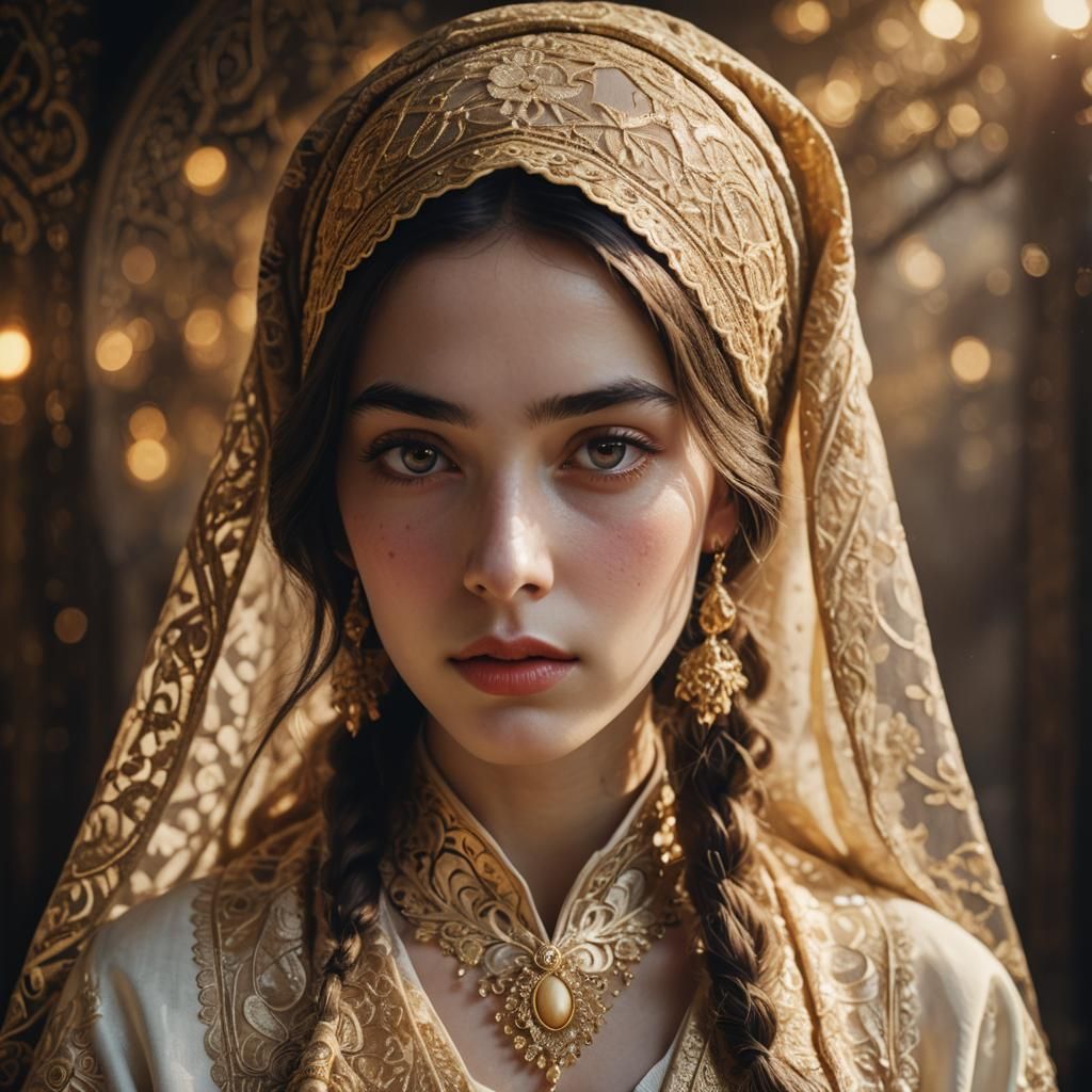 Woman in Traditional Garments, Concept Art Portrait
