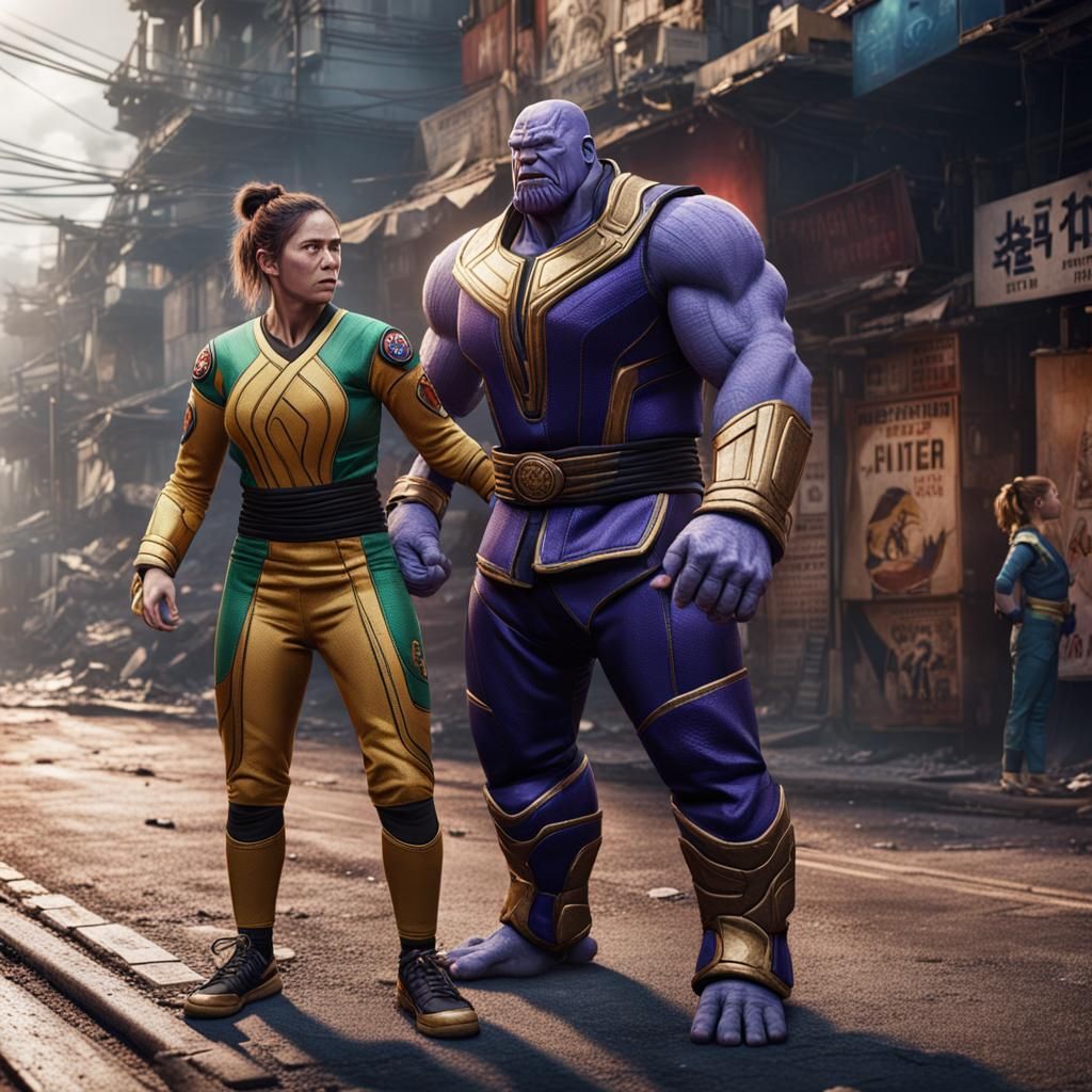 Women Confront Thanos: Detailed Matte Painting