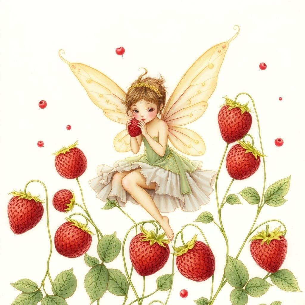 Delicate Fairy Eating Raspberries in Dreamy Style