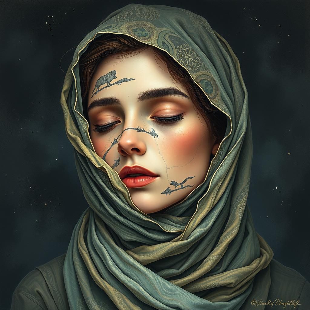 Abstract Fractured Filigree Layers in Dreamy Swirls