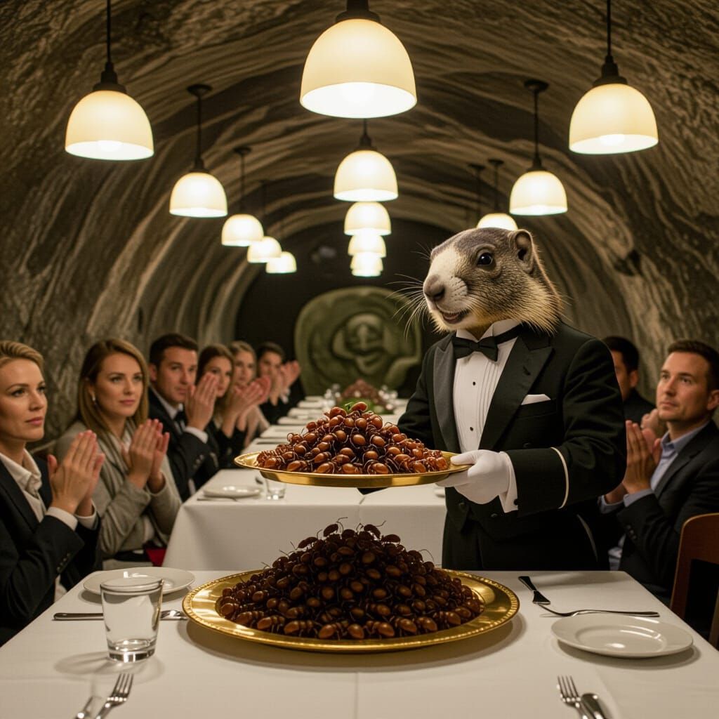 Marmot Butler Serves Ants in Underground Restaurant