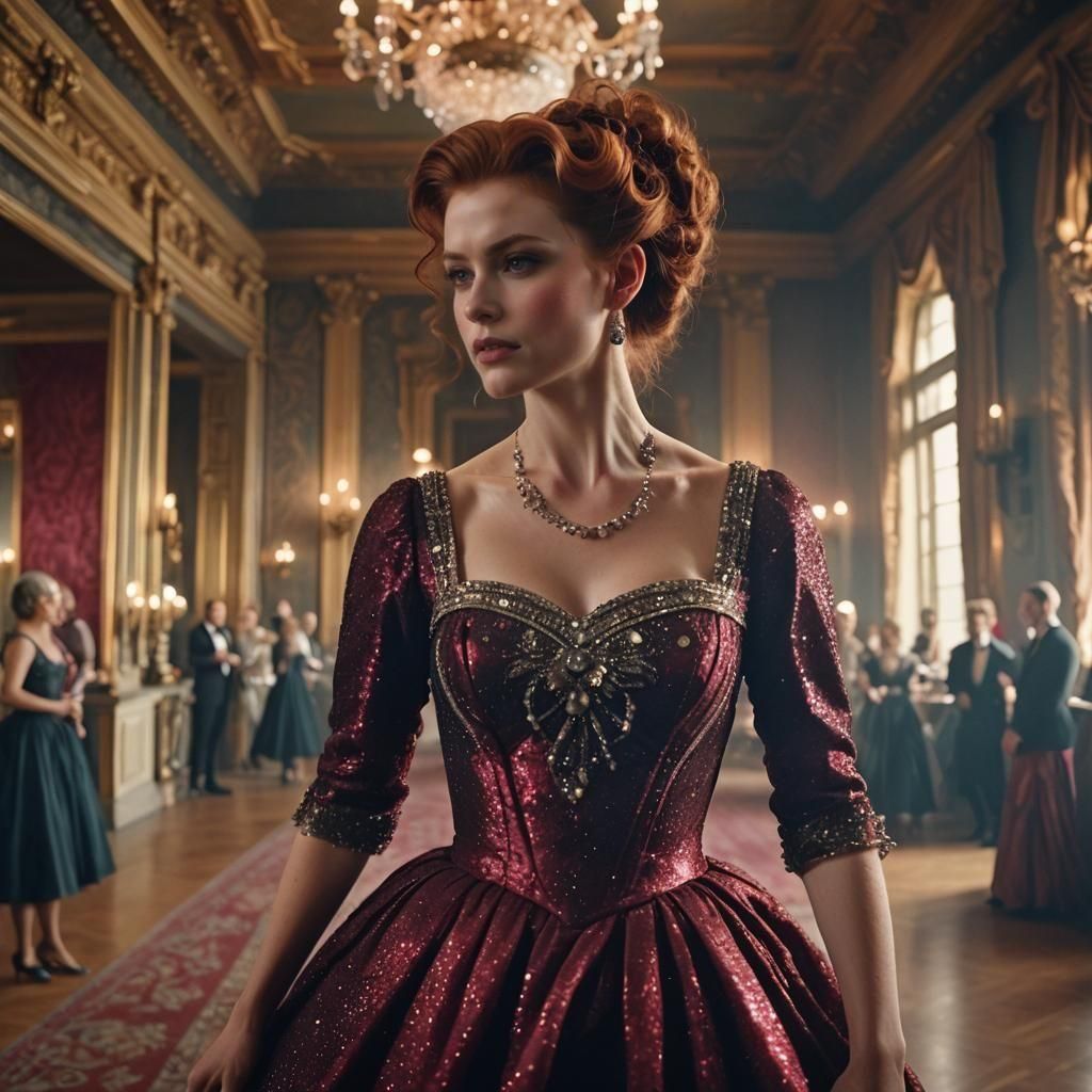 Woman in Crystal Dress with Ruby Reflections