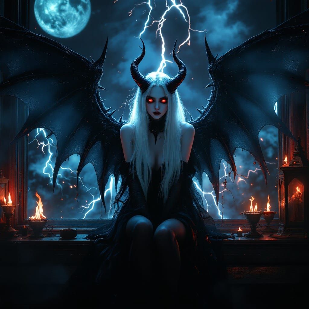 Gothic Vampire Girl Goddess in Mystical Darkness