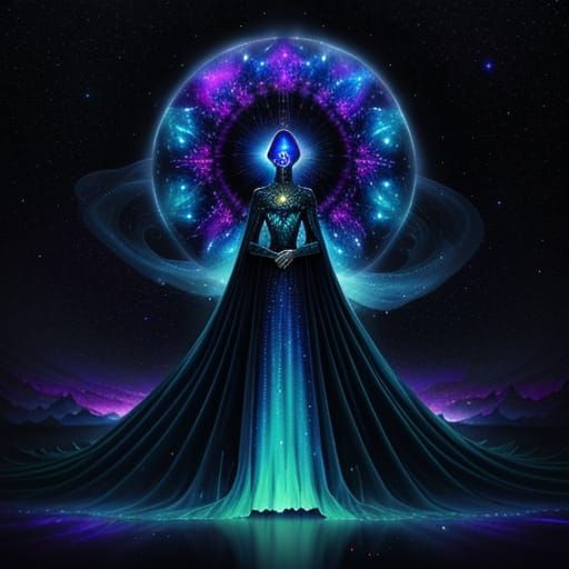 Cosmic Stardust Dress in Surrealist Style