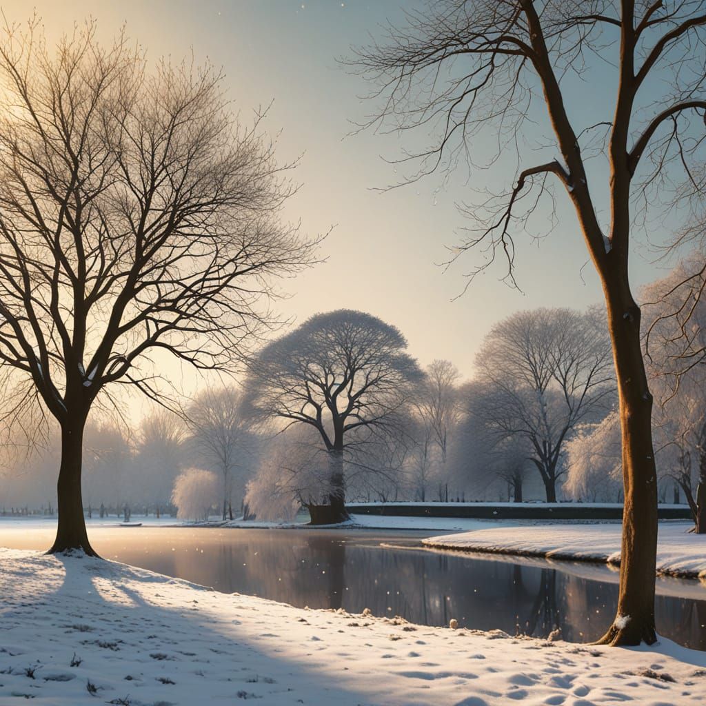 Hyde Park Winter Wonderland in Oil Painting Style