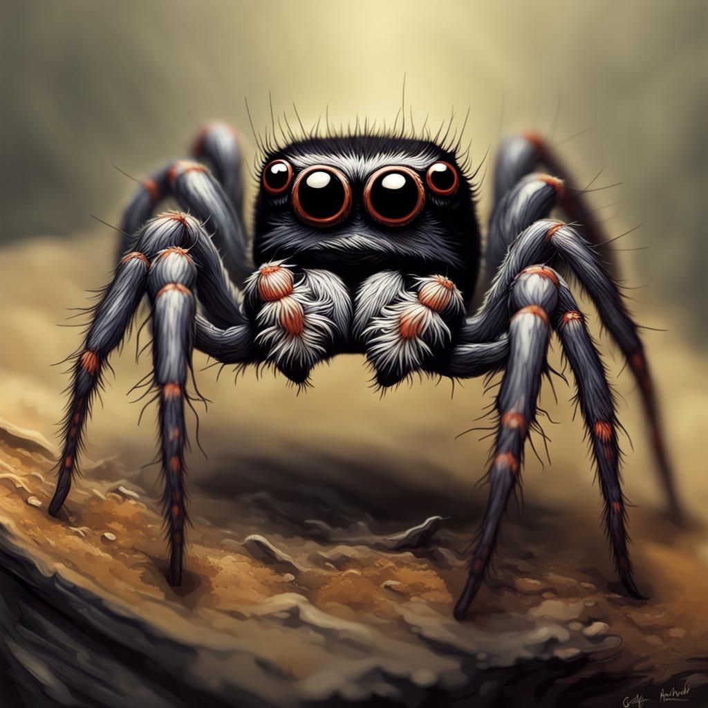 Horror Jumping Spider in Gustave Doré Style