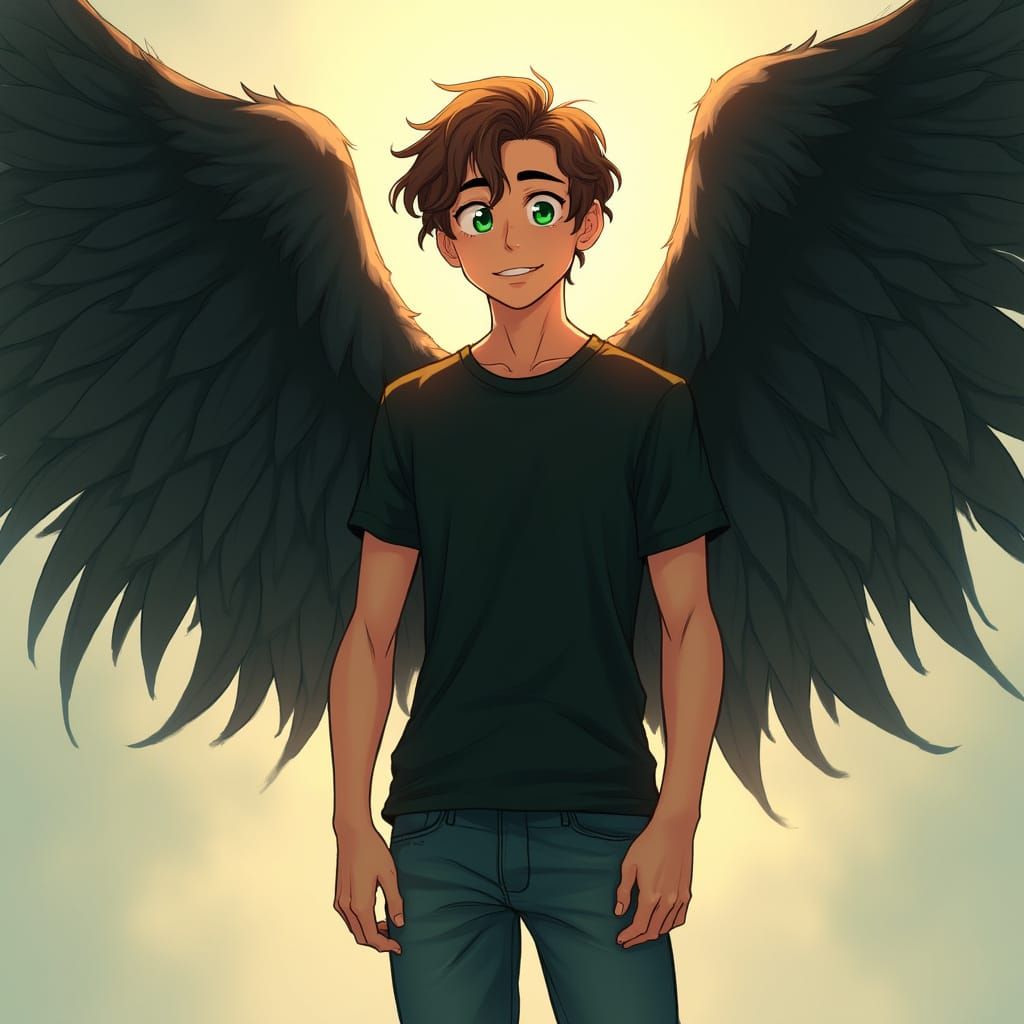 Man with Angel Wings in Futuristic Style