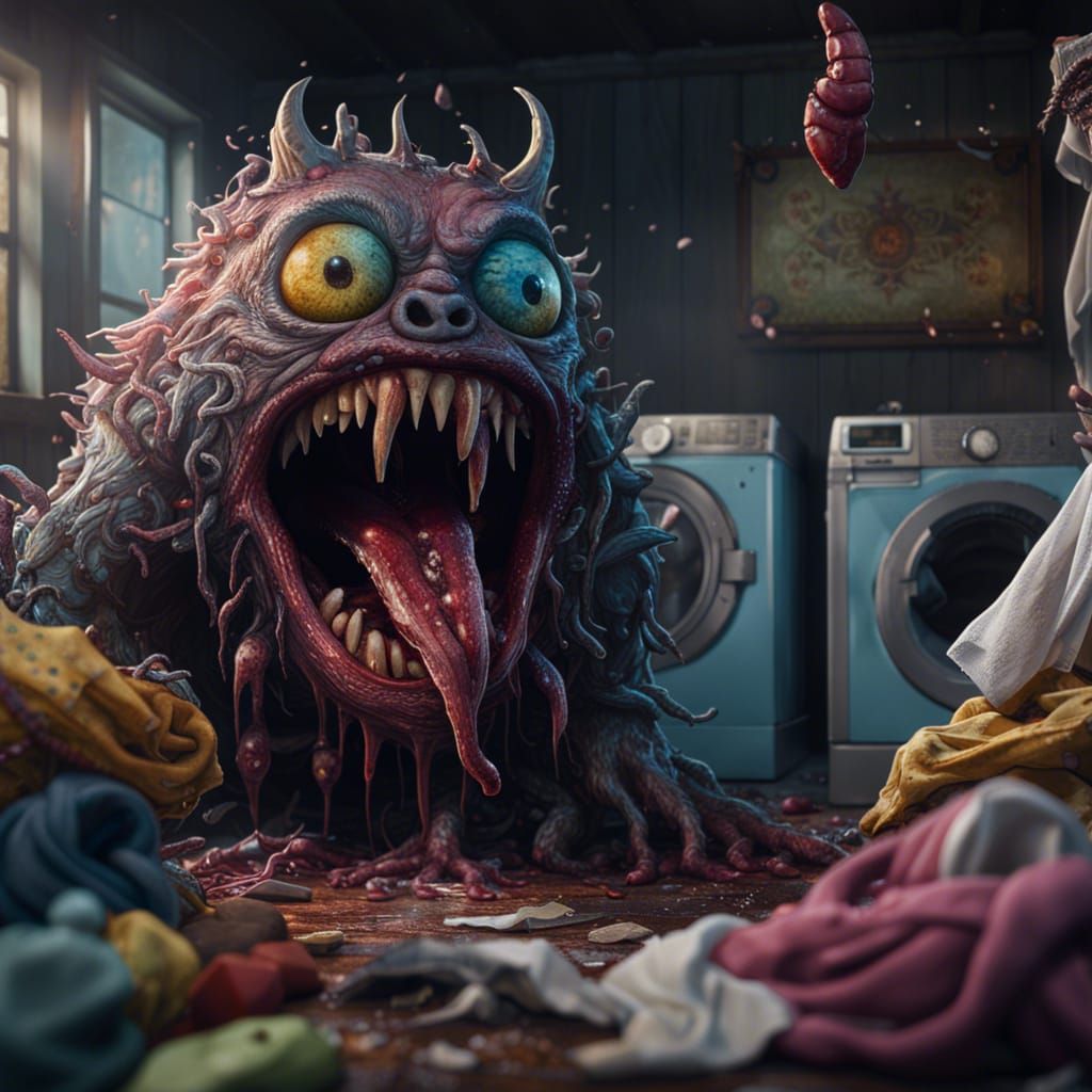 Monster Licking Laundry: Detailed Matte Painting