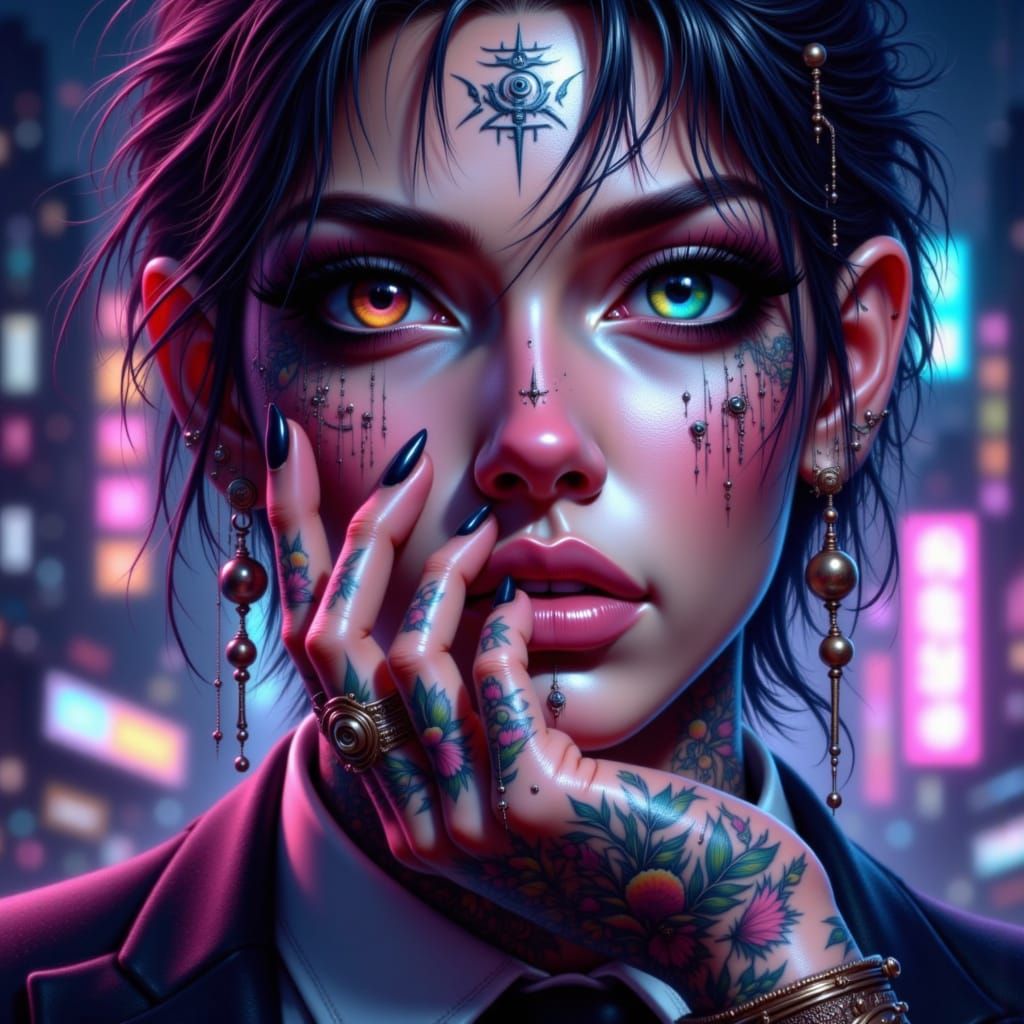 Brooding Yakuza with Bi-Color Eyes in Tokyo Nightlife