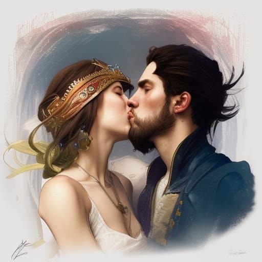 Royal Kiss Portrait in Art Nouveau Style