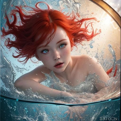 Mermaid Falling into Water with Radial Splash