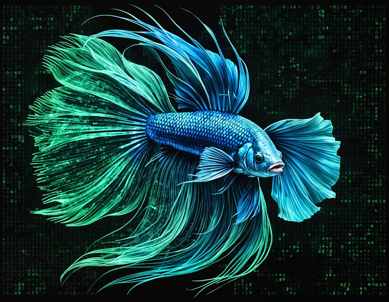 Holographic Siamese Fighting Fish Made of Code