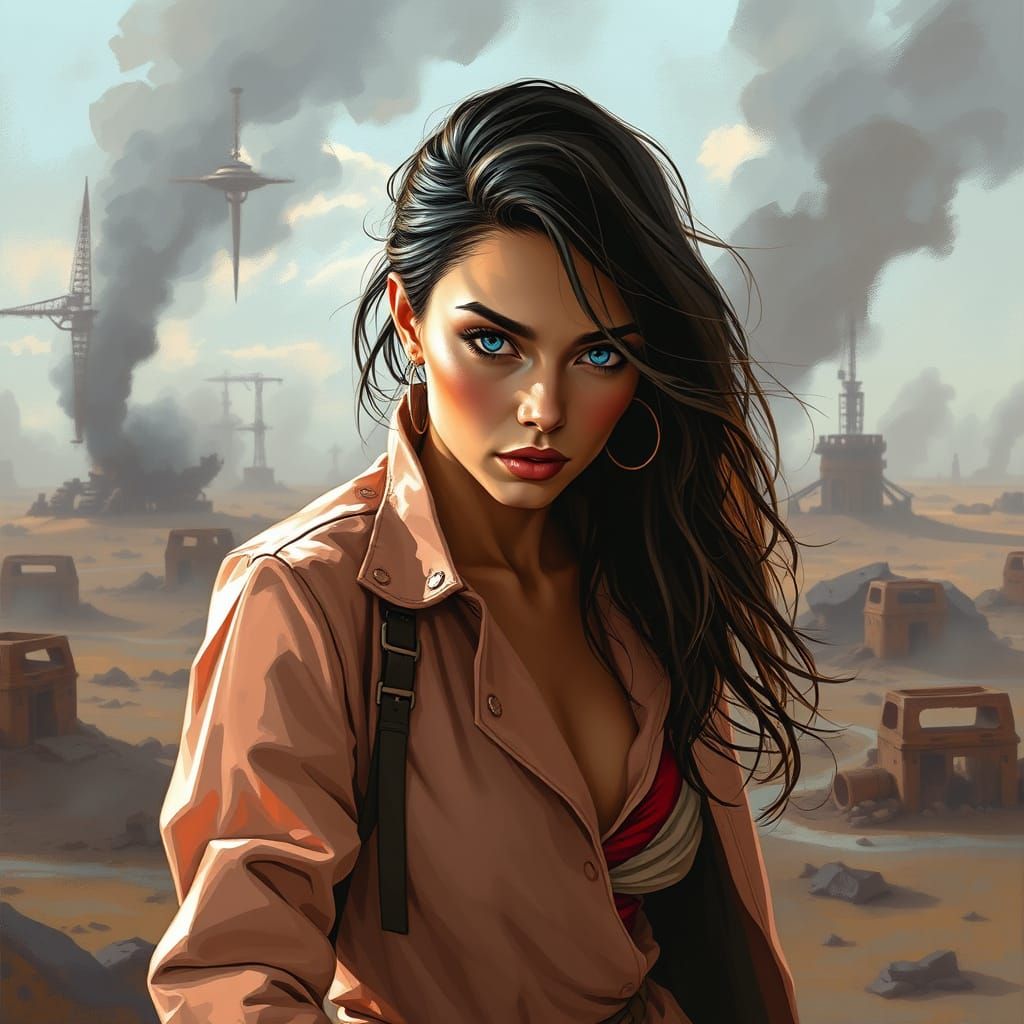 Post-Apocalyptic Woman with Blue Eyes, in Royo Style