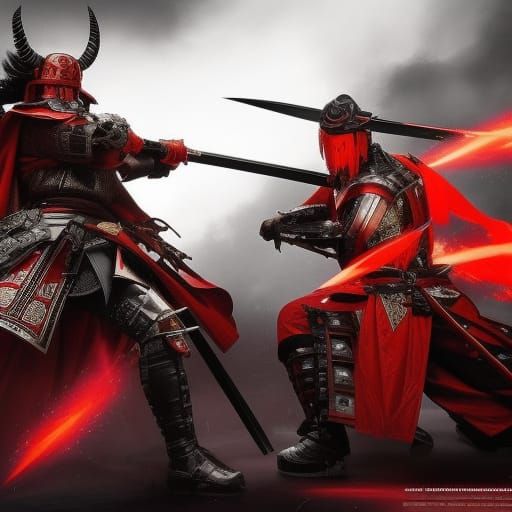 Devil Samurai in Red Armor, Dark Fantasy Art