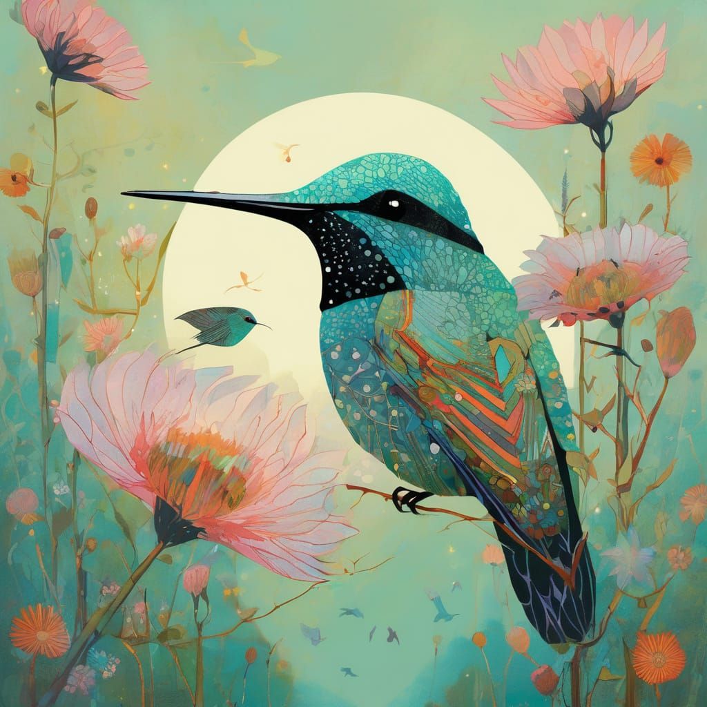 Vibrant Hummingbird in Pastel Palette