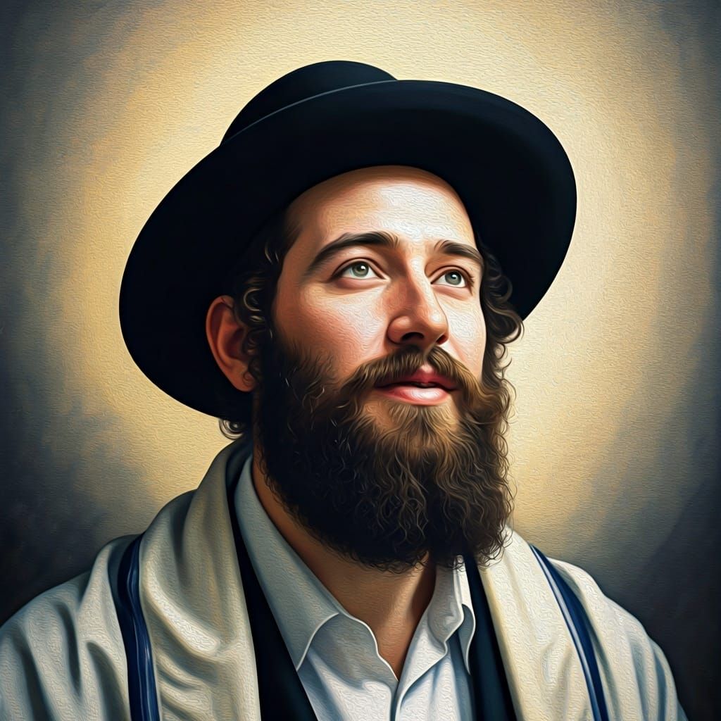 Uplifting Portrait of Hasidic Man in Dreamy Oil Painting Sty...