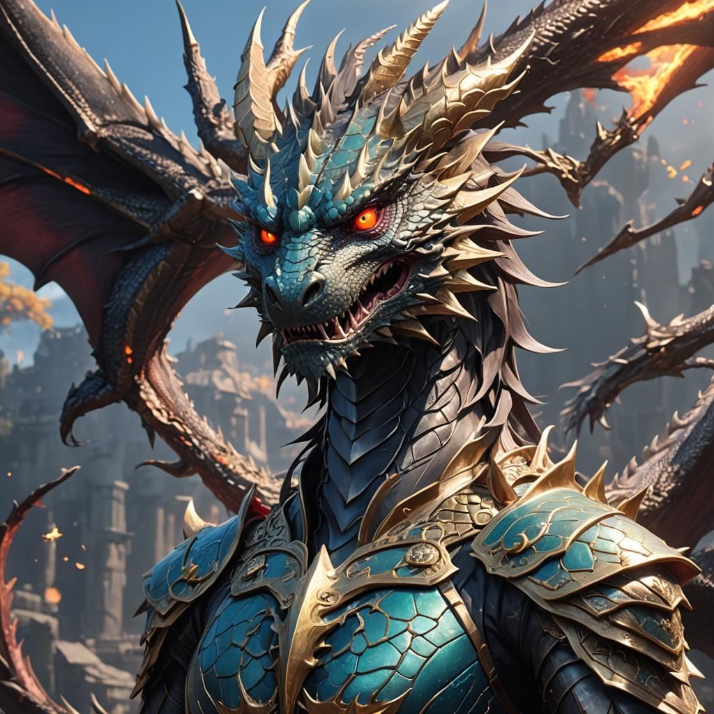 Anime-Inspired 3D Dragon and Star Composition