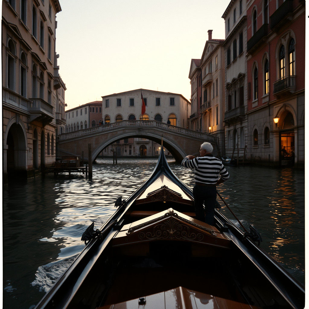 Venetian Gondola Ride at Dusk: A Vintage Film Still
