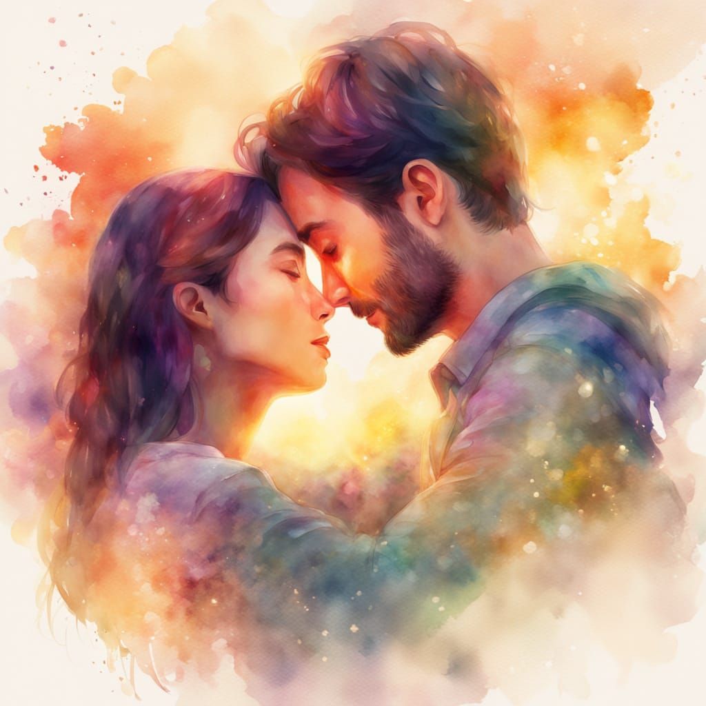 Romantic Embrace in Dreamy Watercolor Style