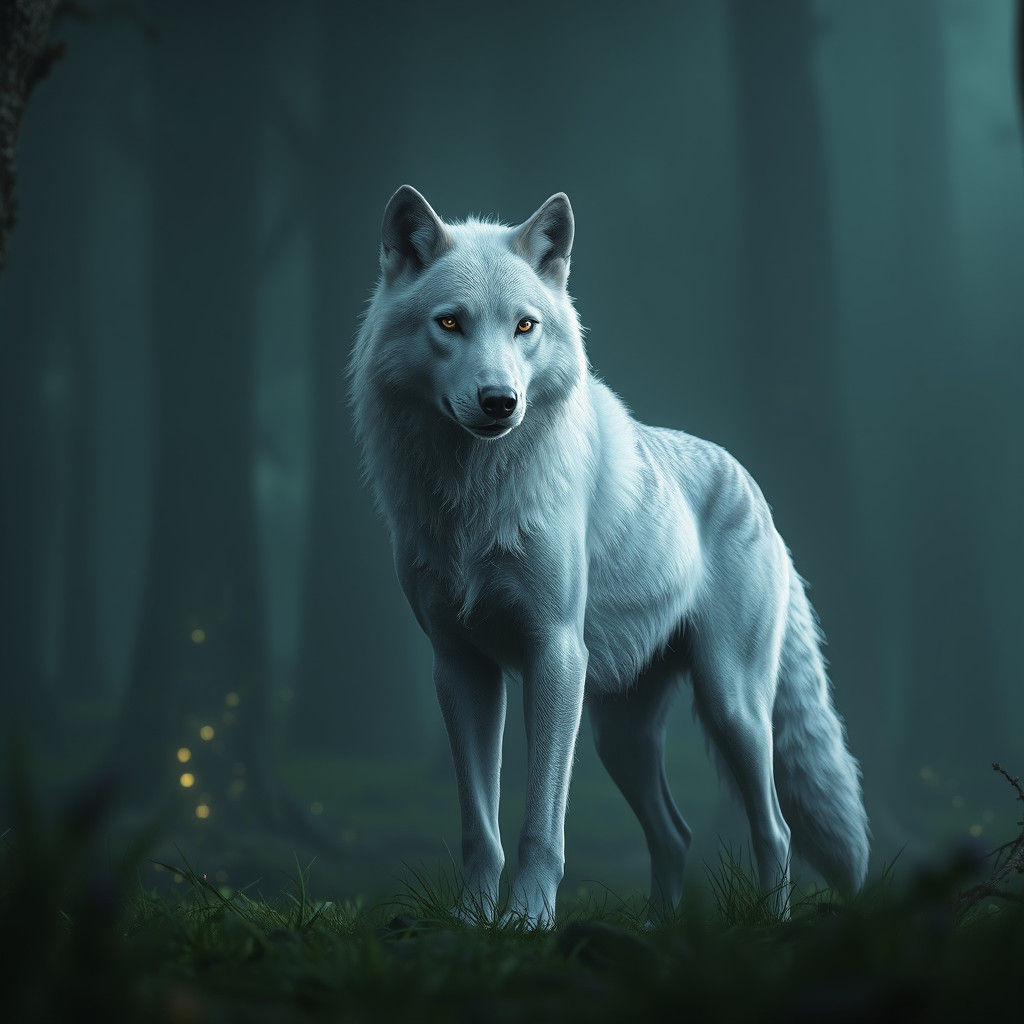Wolf in Fey Forest: Dark Fantasy Concept Art