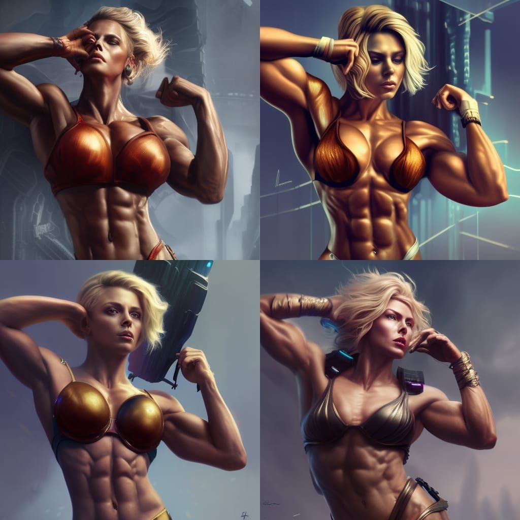 Charlize Theron as Bodybuilder: Detailed Digital Portrait