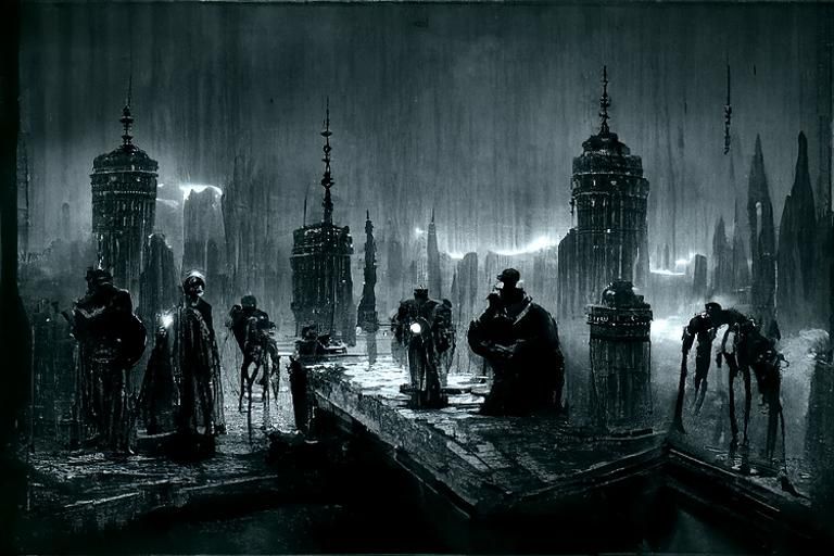 Noir Jazz Club in Sepia Cyberpunk Style