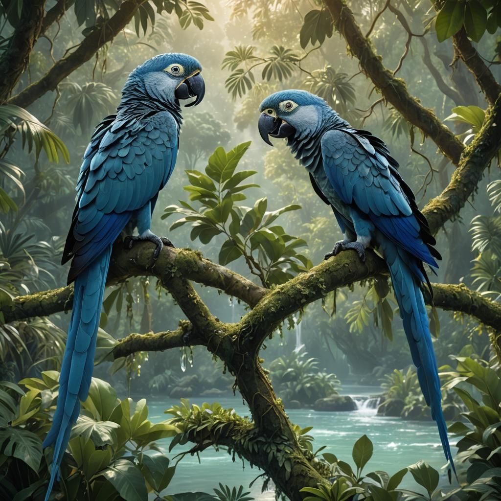 Two Blue Spix Macaws Above Crystal River