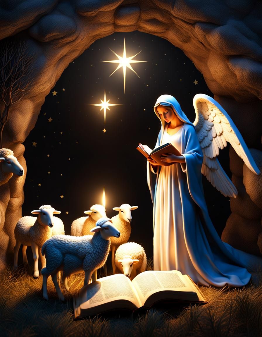 Nativity Scene in Open Book: Christian Fantasy Art