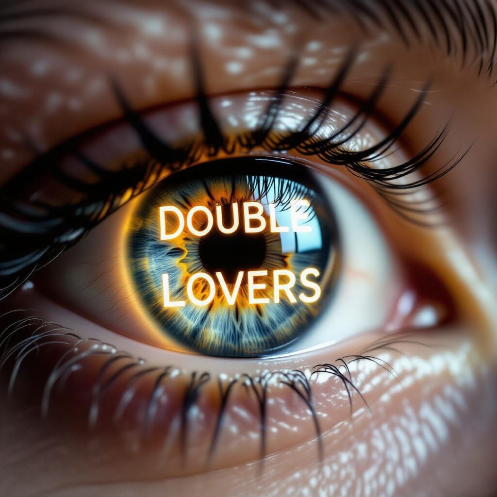 Human Eye Reflecting "DOUBLE LOVERS" Typography