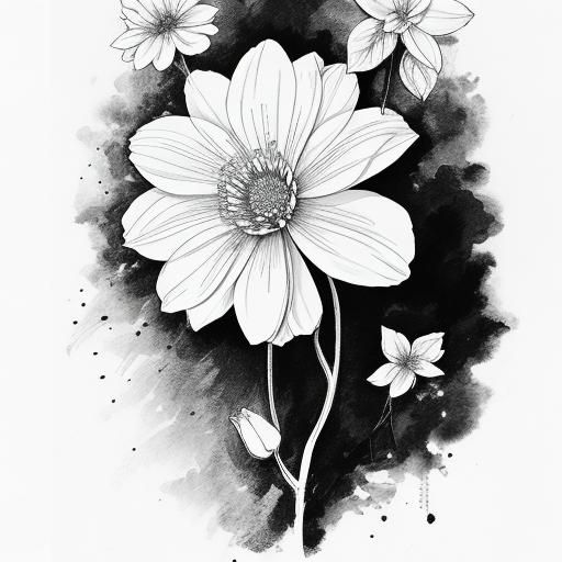 Delicate Botanical Ink Flower Drawing