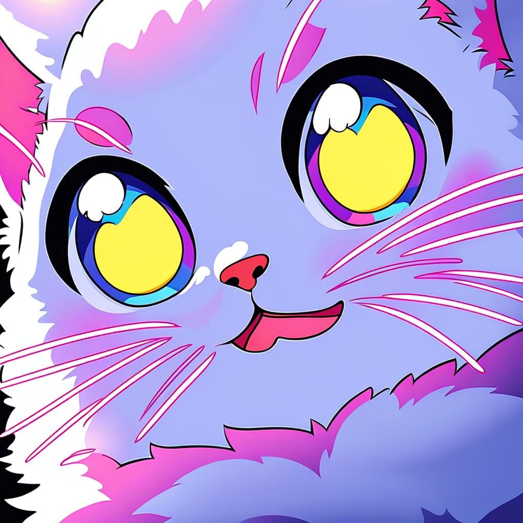 Cute White Kitten Anime Close-Up with Cel Shading