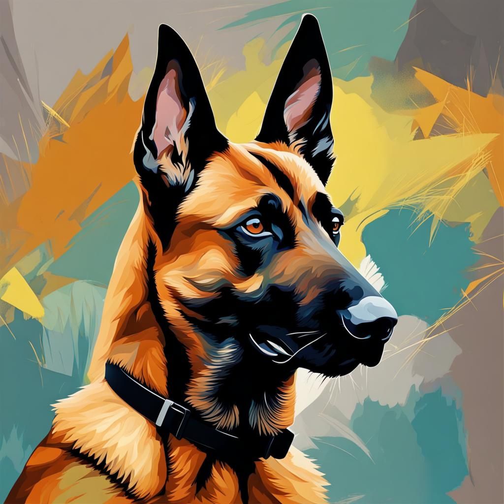 Abstract Belgian Malinois Portrait in Complementary Colors