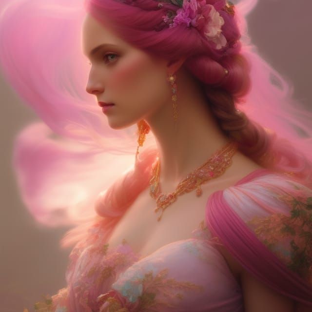 Pink Princess Portrait in Fairycore Style