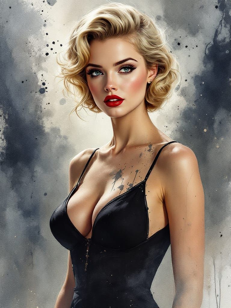 Pin-Up Woman in Smoky Watercolor Style
