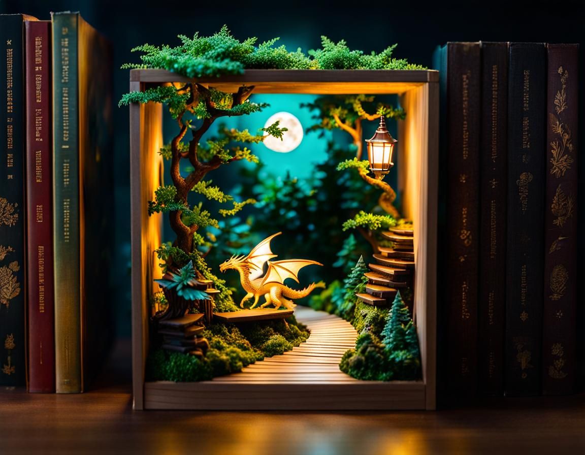 Dragon Flying Through Magical Forest Diorama