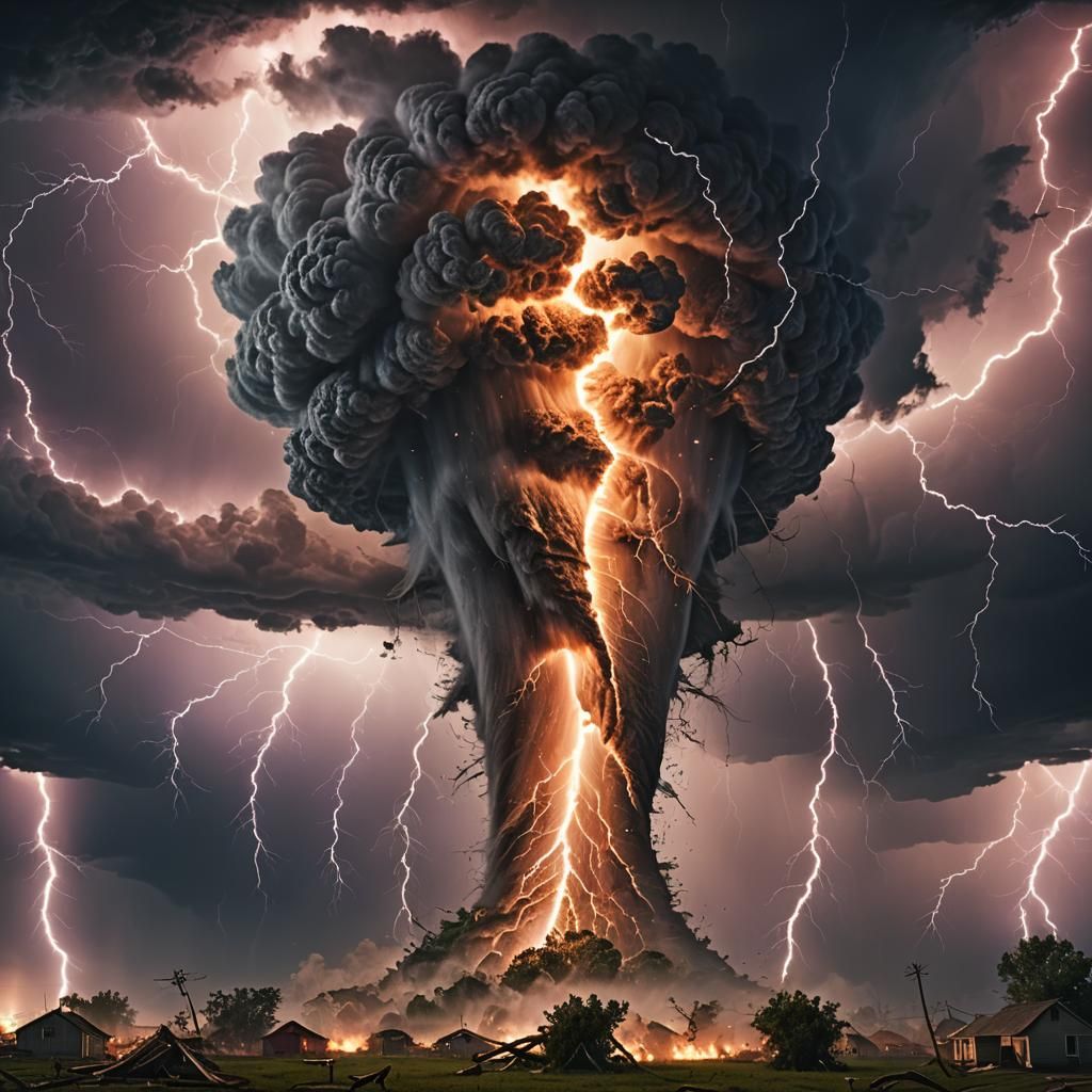 Realistic Colorful Tornado with Lightning Strikes