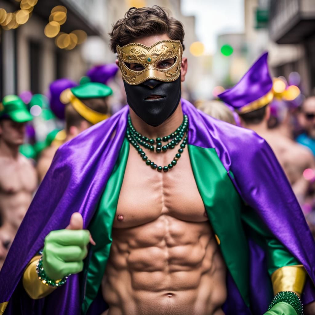 Mardi Gras Celebration: Masked Man in Bokeh