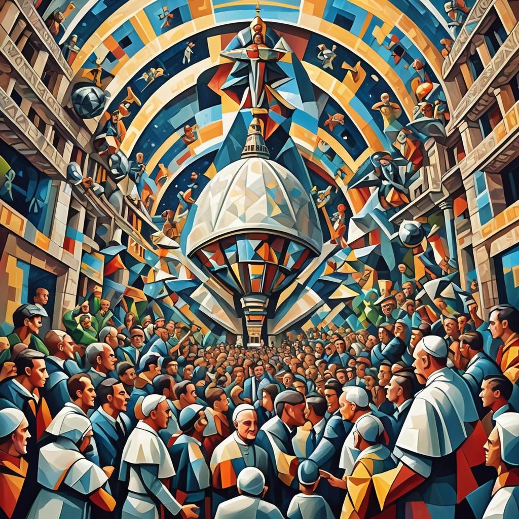 Alien Spaceship Lands at Vatican, Cubist Style