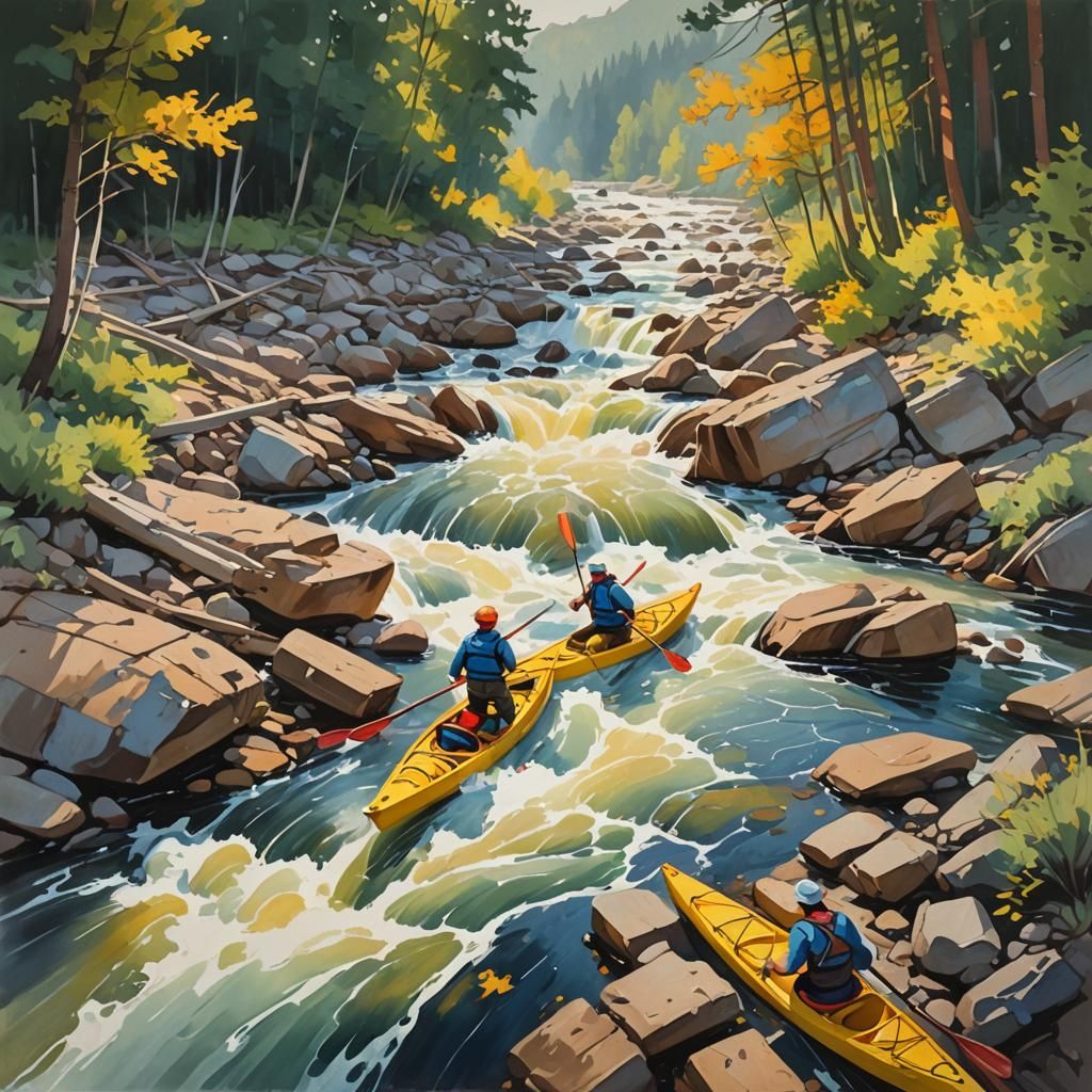 Impressionist Gouache Painting of a Stream Crossing