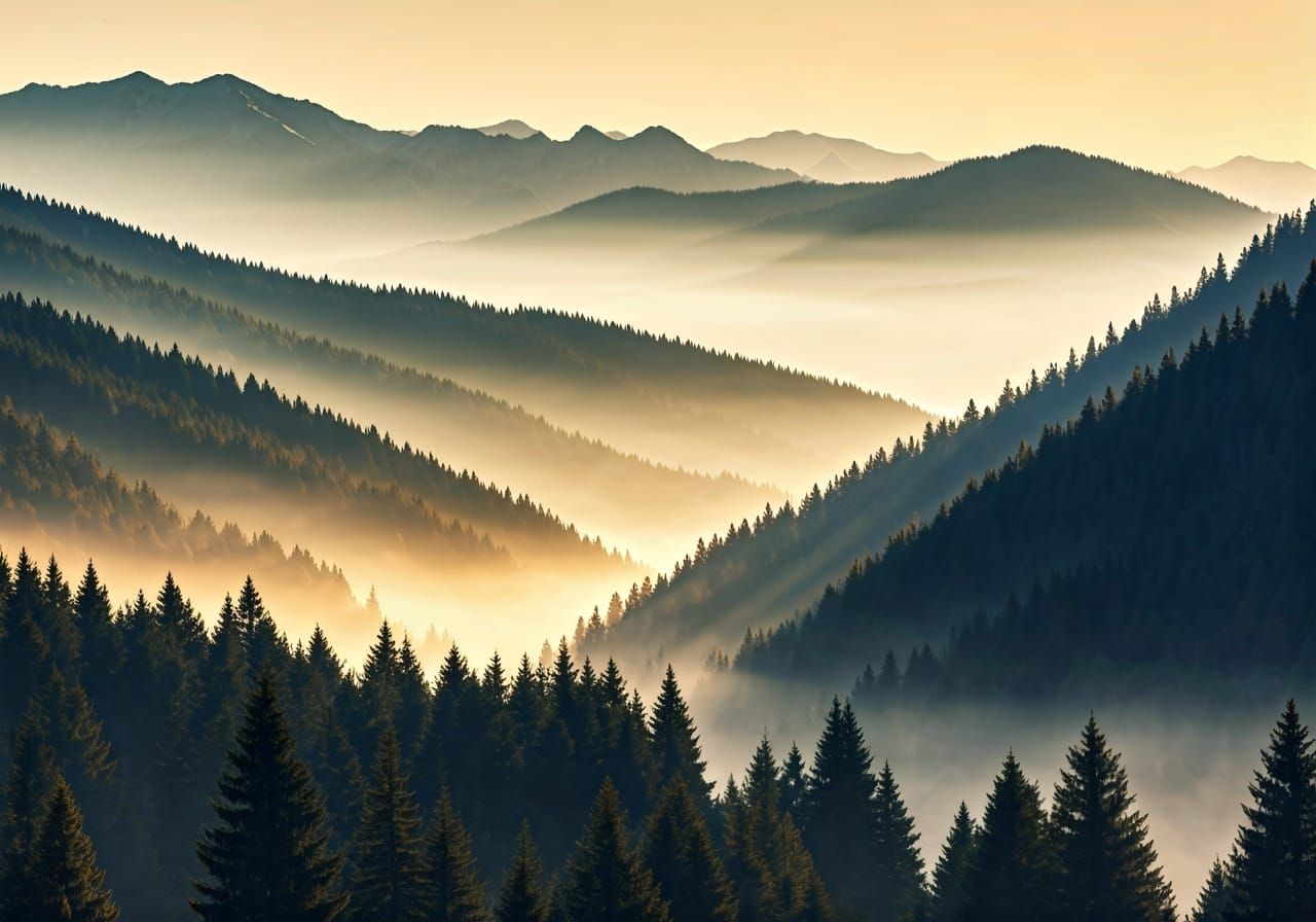 Ethereal Misty Alpine Landscape in Impressionist Style