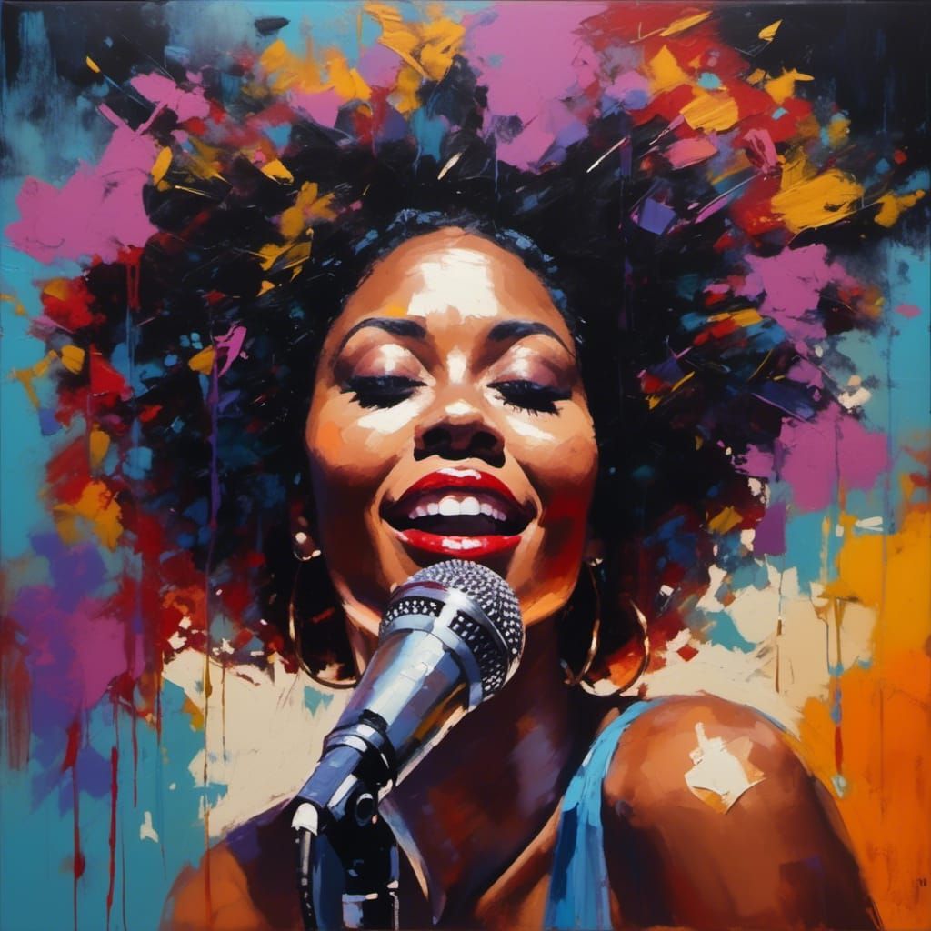 Acrylic Portrait of a Singing African American Woman