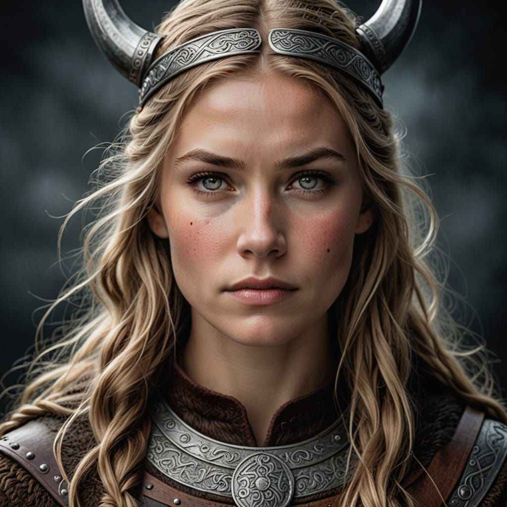 Viking Shield Maiden Portrait in a Medieval Style