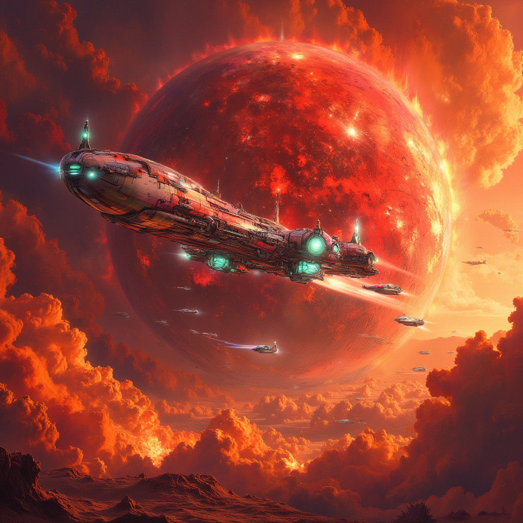 Spaceships Flee Burning Earth: Apocalyptic Sci-Fi Art